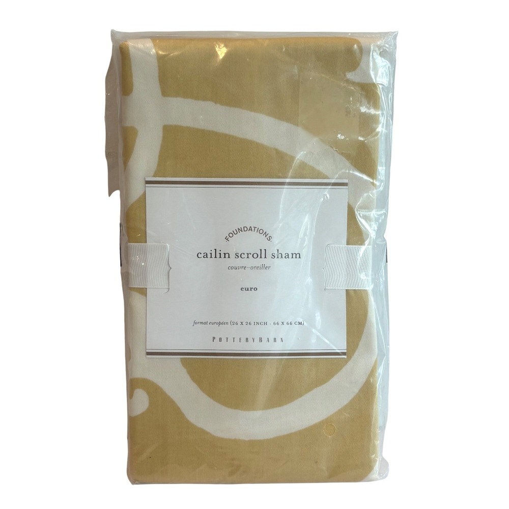 Pottery Barn Euro Sham Pillow Cover Cailin Scroll Yellow White Cotton NWT‎